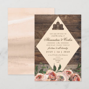 LDS TEMPLE SEALINGKARTE Rustikales Holz Blush Einladung