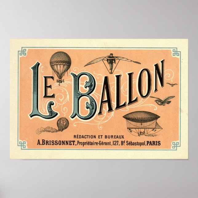 Le Ballon 1883 Luftfahrtzeitschrift und Poster (Vorne)
