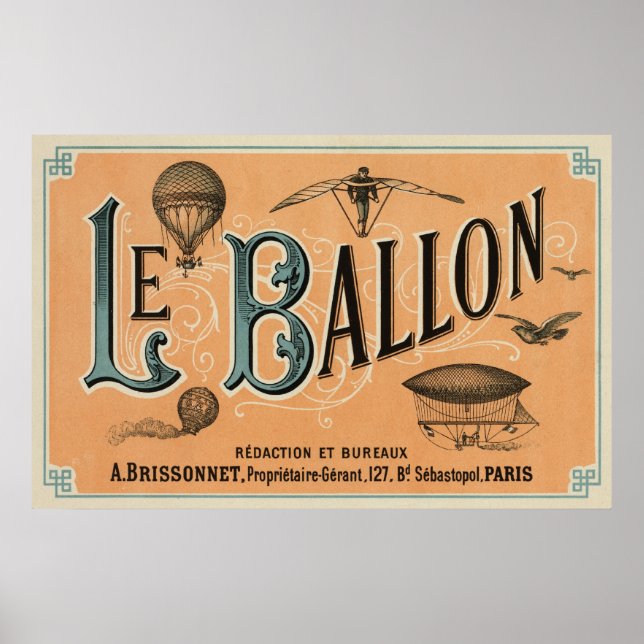 Le Ballon - Französische Luftfahrtzeitschrift 1883 Poster (Vorne)