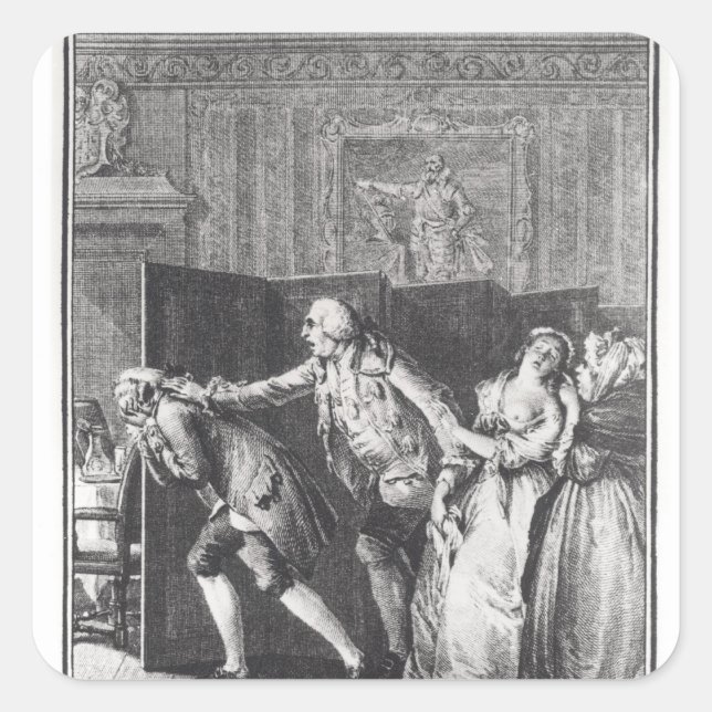 Le Baron chassa Candide du Chateau Quadratischer Aufkleber (Vorderseite)