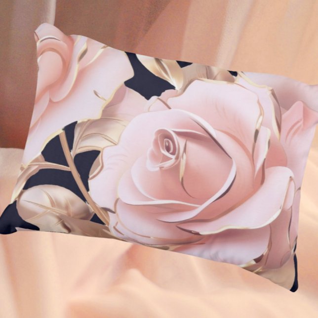 Le Boudoir Noir Peachy Pink Roses on Black Dekokissen (Peach pink gold on black is stunning!)