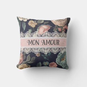Le Boudoir Noir Vintage-Spitze und Stoff Kissen