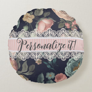 Le Boudoir Noir Vintage-Spitze und Stoff Rundes Kissen