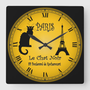 Le Cabaret du Chat Noir ~ The Black Cat Cabaret ~ Quadratische Wanduhr