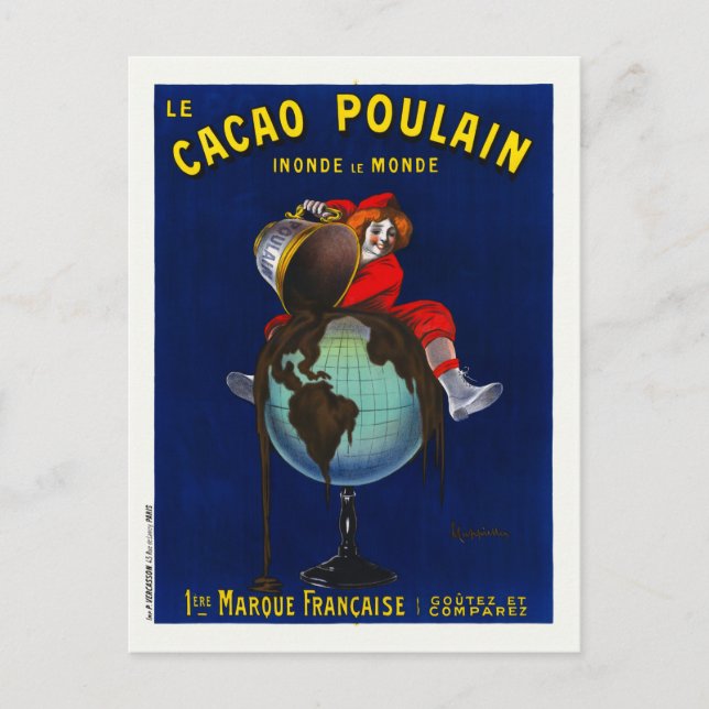 Le Cacao Poulain France Vintage Poster 1911 Postkarte (Vorderseite)