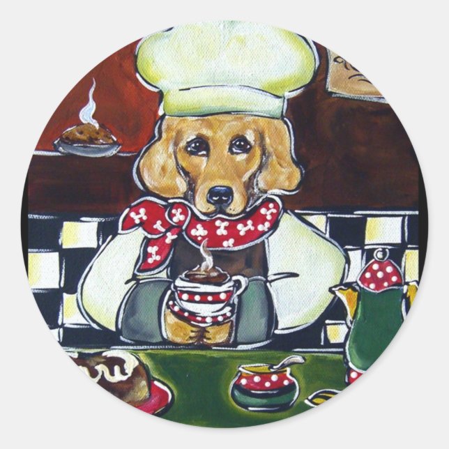 Le Cafe Golden Retriever Runder Aufkleber (Vorderseite)