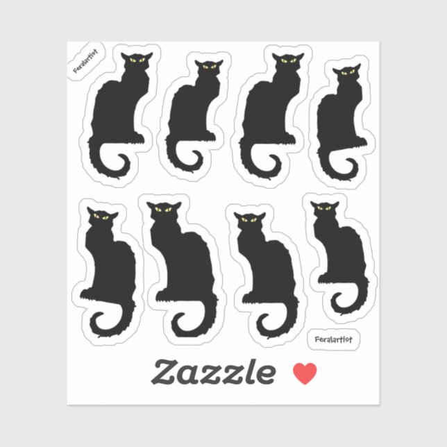Le Cat Noir, 8 schwarze Katzen Aufkleber (Blatt)