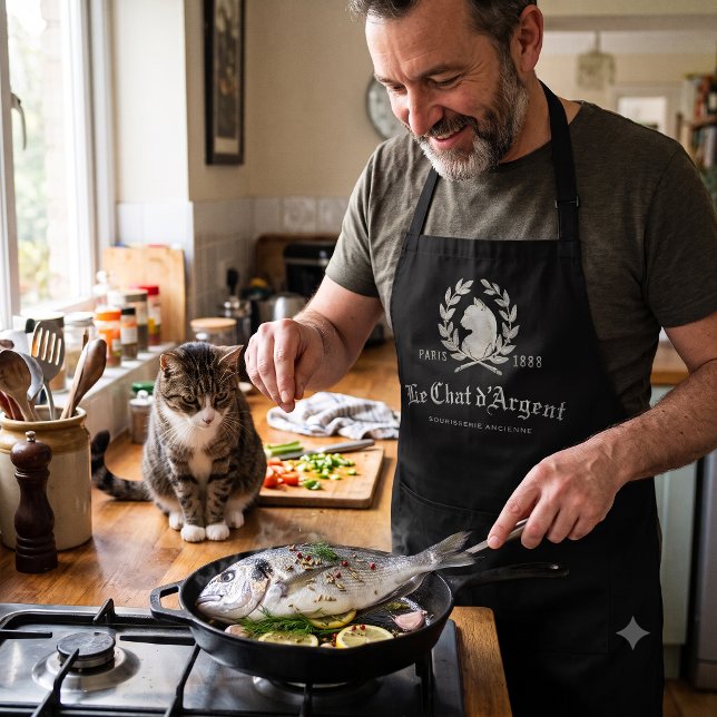 Le Chat d'Argent Édition Noire Küchenschürze | Schürze (Preparing is caring.)