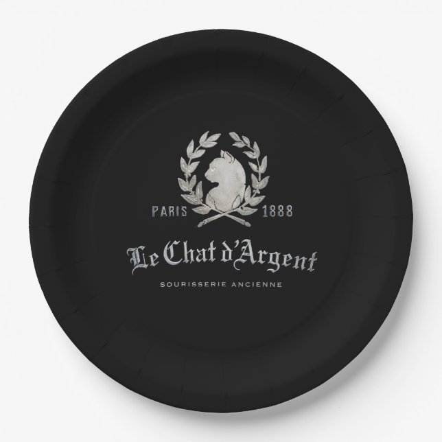Le Chat d'Argent Papierplatten | Vintage Schwarz Pappteller (Vorderseite)