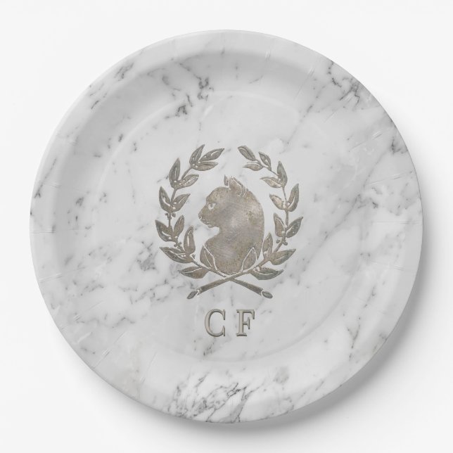Le Chat d'Argent Personalisierte Carrara-Marmorsch Pappteller (Vorderseite)