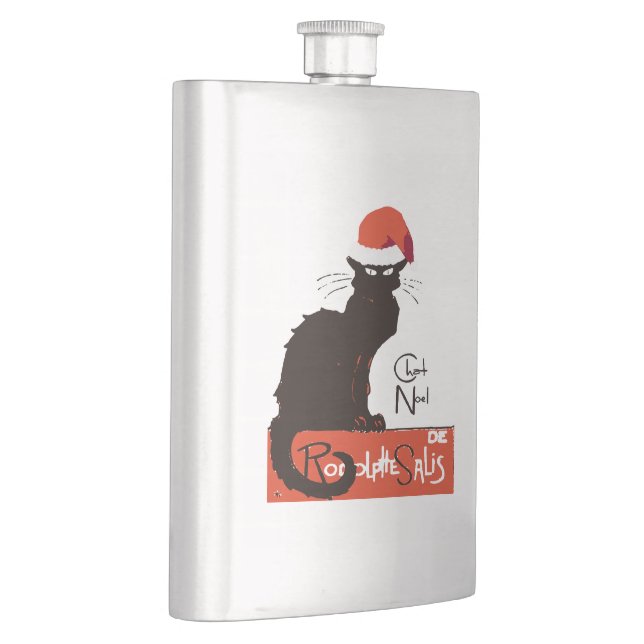 Le Chat Noel Weihnachtsparodie Distressed Cut-Out Flachmann (Rechts)