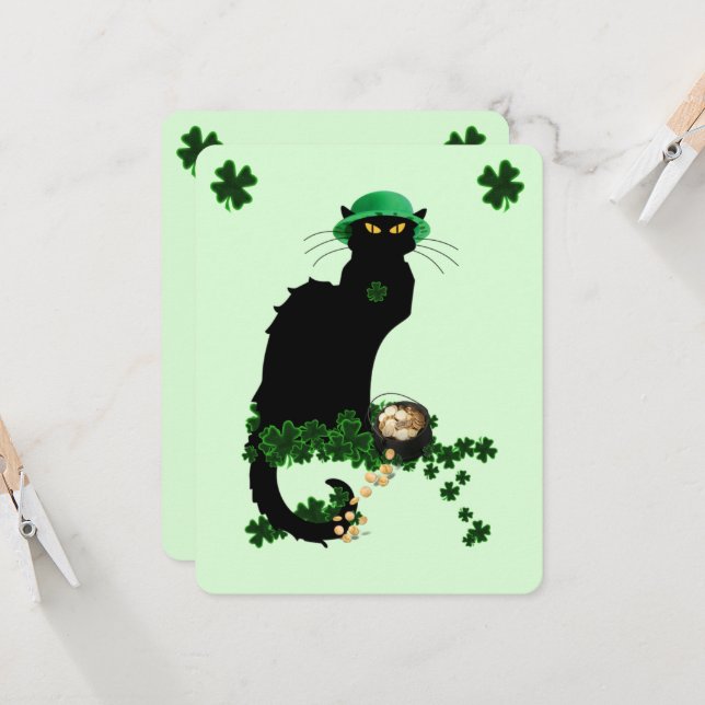 Le Chat Noir Clover St. Patrick's Day Einladung (Vorderseite/Rückseite Beispiel)