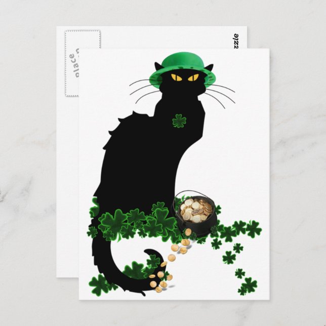 Le Chat Noir Clover St. Patrick's Day Postkarte (Vorne/Hinten)