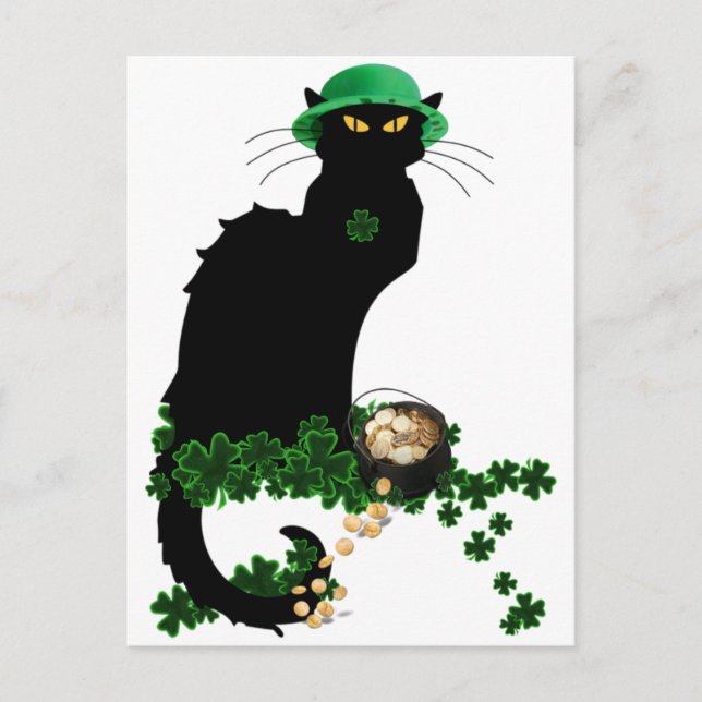 Le Chat Noir Clover St. Patrick's Day Postkarte (Vorderseite)