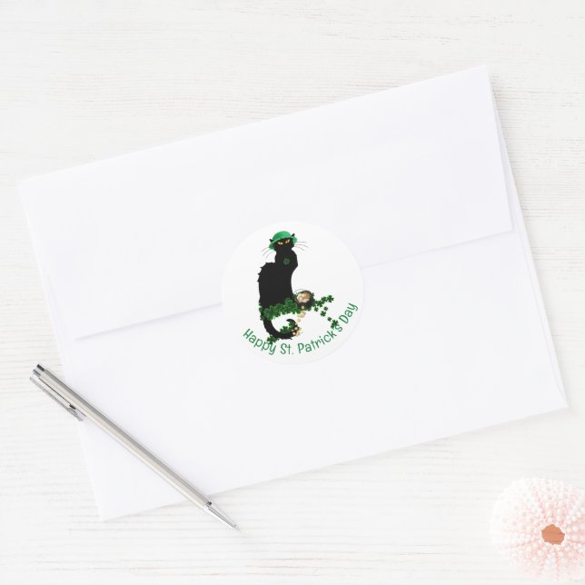 Le Chat Noir Clover St. Patrick's Day Runder Aufkleber (Umschlag)
