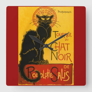 Le Chat Noir Die schwarze Katze Art Nouveau Vintag Quadratische Wanduhr