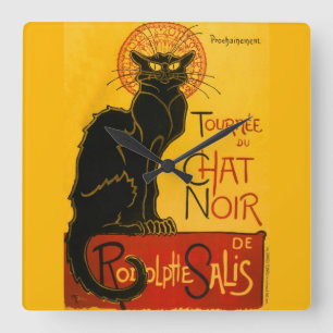 Le Chat Noir Die schwarze Katze Art Nouveau Vintag Quadratische Wanduhr