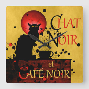 Le Chat Noir et Café Noir Quadratische Wanduhr