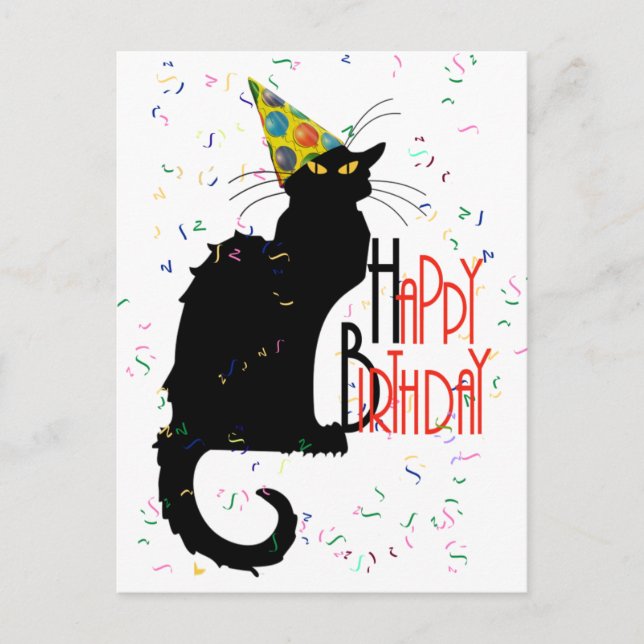 Le Chat Noir Happy Birthday Postkarte (Vorderseite)