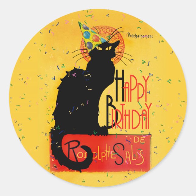 Le Chat Noir - Happy Birthday Runder Aufkleber (Vorderseite)