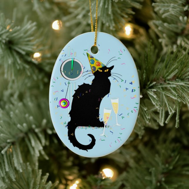 Le Chat Noir Happy New Year Party Keramik Ornament (Baum)