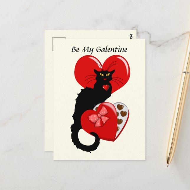 Le Chat Noir Heart Candy Valentine's Day Postkarte (Vorderseite/Rückseite Beispiel)