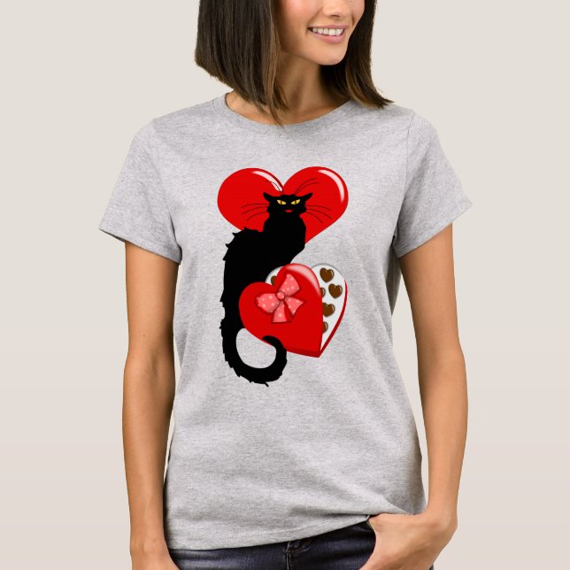 Le Chat Noir Heart Candy Valentine's Day  T-Shirt (Vorderseite)