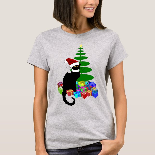 Le Chat Noir mit Weihnachtsbaum T-Shirt (Vorderseite)
