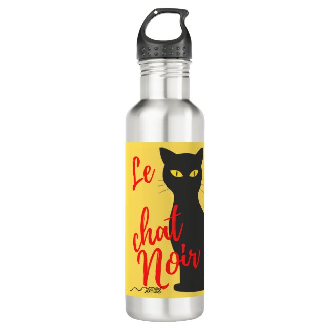 Le Chat Noir Modernes Rot und Gelb Edelstahlflasche (Vorderseite)