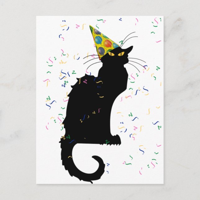 Le Chat Noir Party Hat Confetti Celebration Postkarte (Vorderseite)