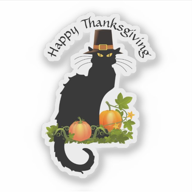 Le Chat Noir Thanksgiving and Pilgrim Turkey Aufkleber (Vorderseite)