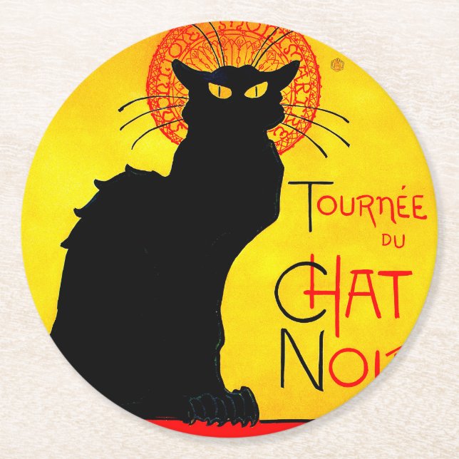Le Chat Noir Vintag Runder Pappuntersetzer (Vorderseite)