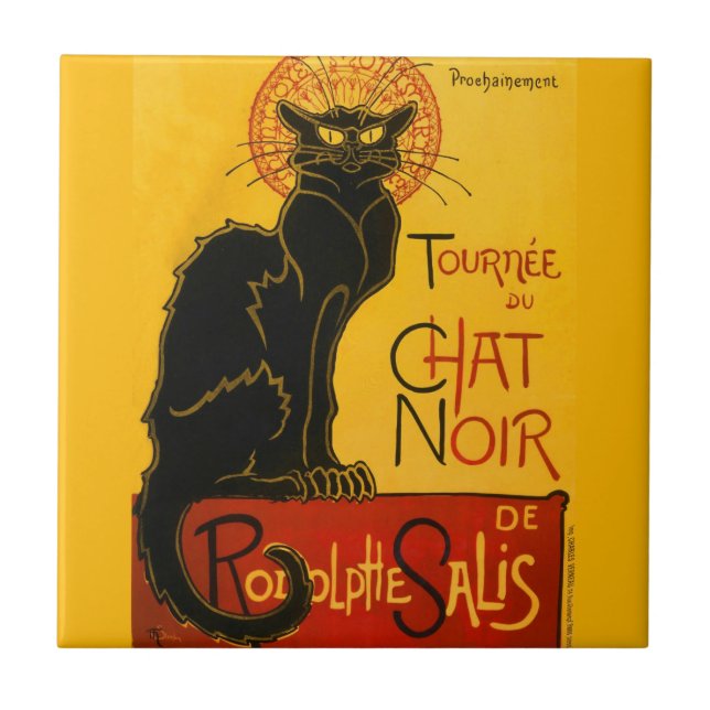 Le Chat Noir Vintage Schwarzkatze Jugendstil Fliese (Vorderseite)