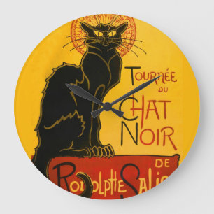 Le Chat Noir Vintage Schwarzkatze Jugendstil Große Wanduhr