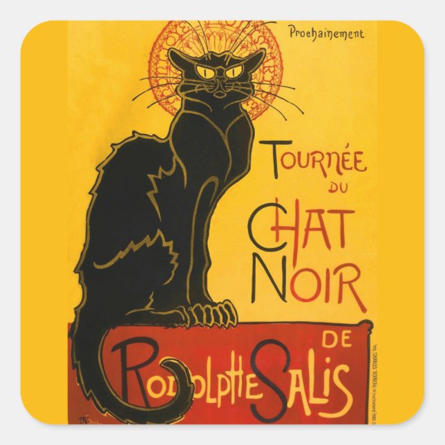 Le Chat Noir Vintage Schwarzkatze Jugendstil Quadratischer Aufkleber (Vorderseite)