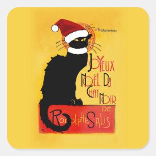 Le Chat Noir Weihnachtsmannmütze Weihnachten Quadratischer Aufkleber