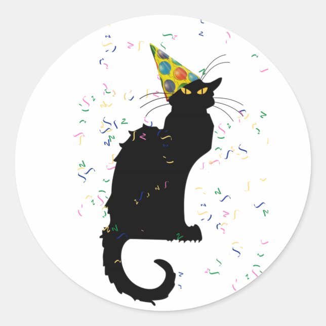 Le Chat Party Hat & Confetti Runder Aufkleber (Vorderseite)