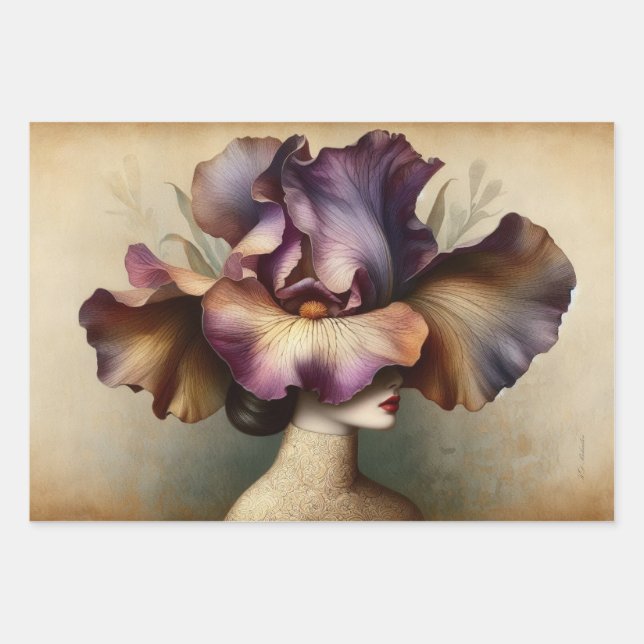 Le Femme Iris Decoupage Flat Wrapping Geschenkpapi Geschenkpapier Set (Vorderseite)