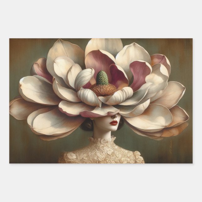 Le Femme Magnolia Decoupage Wrapping Geschenkpapie Geschenkpapier Set (Vorderseite)