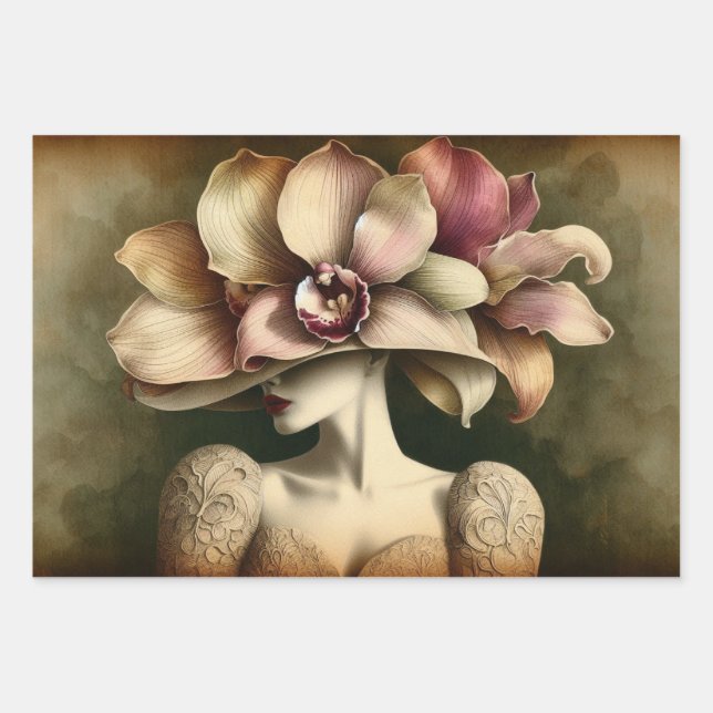 Le Femme Orchid Decoupage Flat Wrapping Geschenkpa Geschenkpapier Set (Vorderseite)