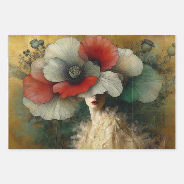 Le Femme Poppy Decoupage Flat Wrapping Geschenkpap Geschenkpapier Set (Vorderseite)