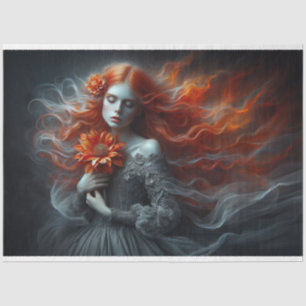 Le Femme Red Haired Beauty Romance Fleur Decoupage Seidenpapier