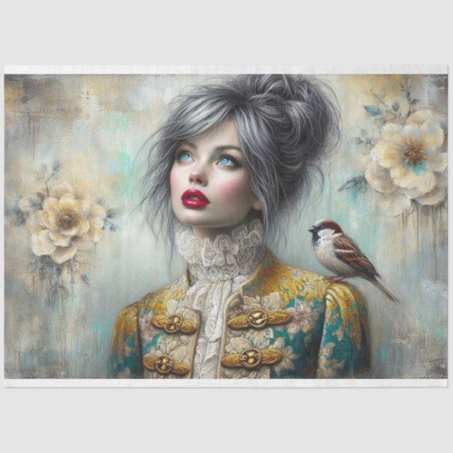 Le Femme & Sparrow Beauty Fleur Decoupage Seidenpapier (Vorderseite)