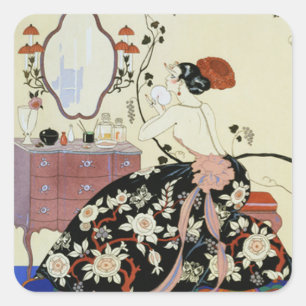 Le Grand Decolletage von George Barbier, Art Deco Quadratischer Aufkleber
