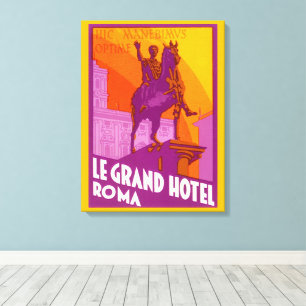 Le Grand Hotel Roma Statue, Italien, Vintage Reise Leinwanddruck