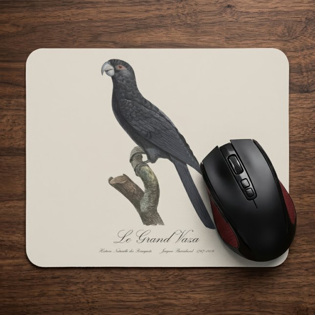 Le Grand Vaza / Greater Vasa Parrot Mousepad (Greater Vasa Parrot, Coracopsis Vasa Illustration. Mouse Pad)