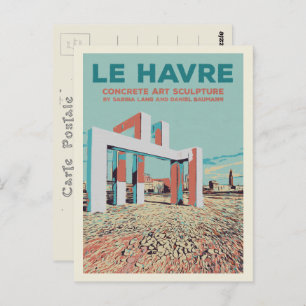 Le Havre Betonskulptur am Strand Frankreich Postkarte