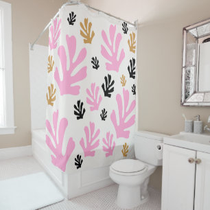 Le Jardin 01 Botanical Pink und Gold Moderne Blätt Duschvorhang
