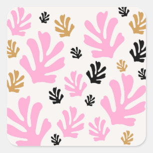 Le Jardin 01 Botanical Pink und Gold Moderne Blätt Quadratischer Aufkleber