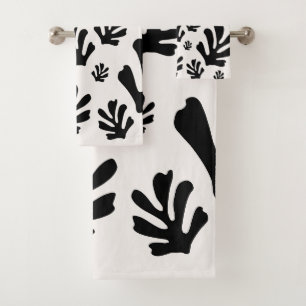 Le Jardin 02 Botanical Schwarz-weiß Modern Blätter Badhandtuch Set